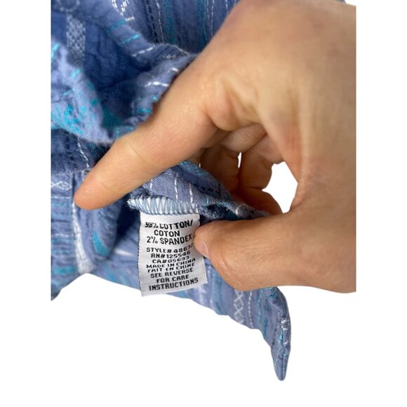 Habitat Clothes To Live In Blue Striped Patchwork 3/4 Sleeve Button Cuff Top - Picture 7 of 8